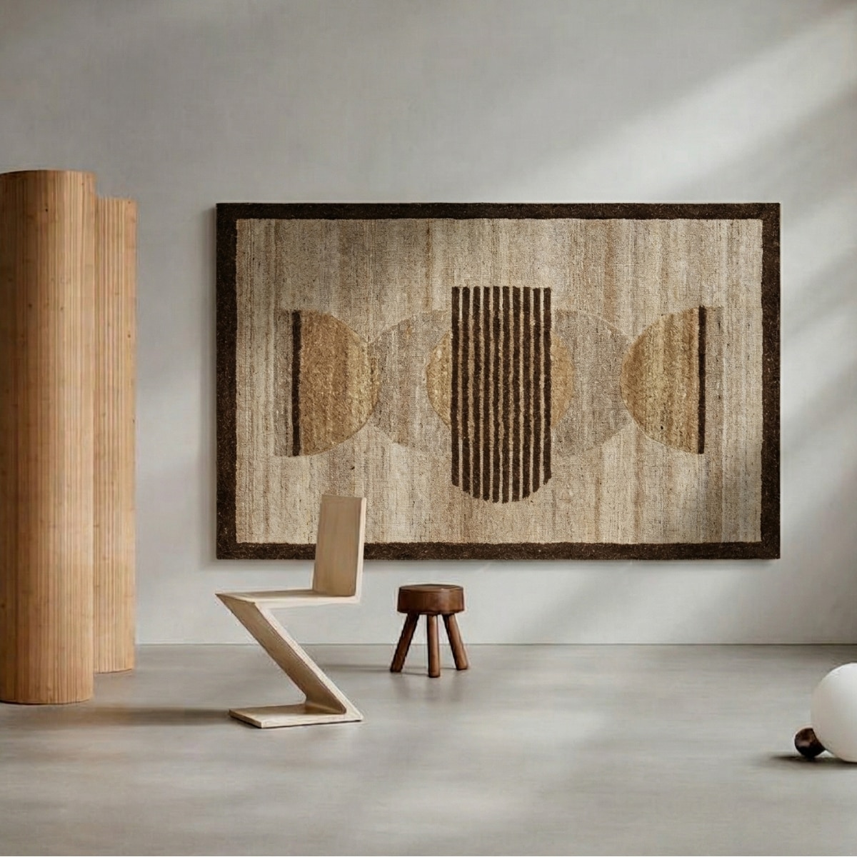 Abstract Handmade Natural Wool Wall Art Beige Geometric Minimalist 7 x 5 Feet - NEU LOOMS