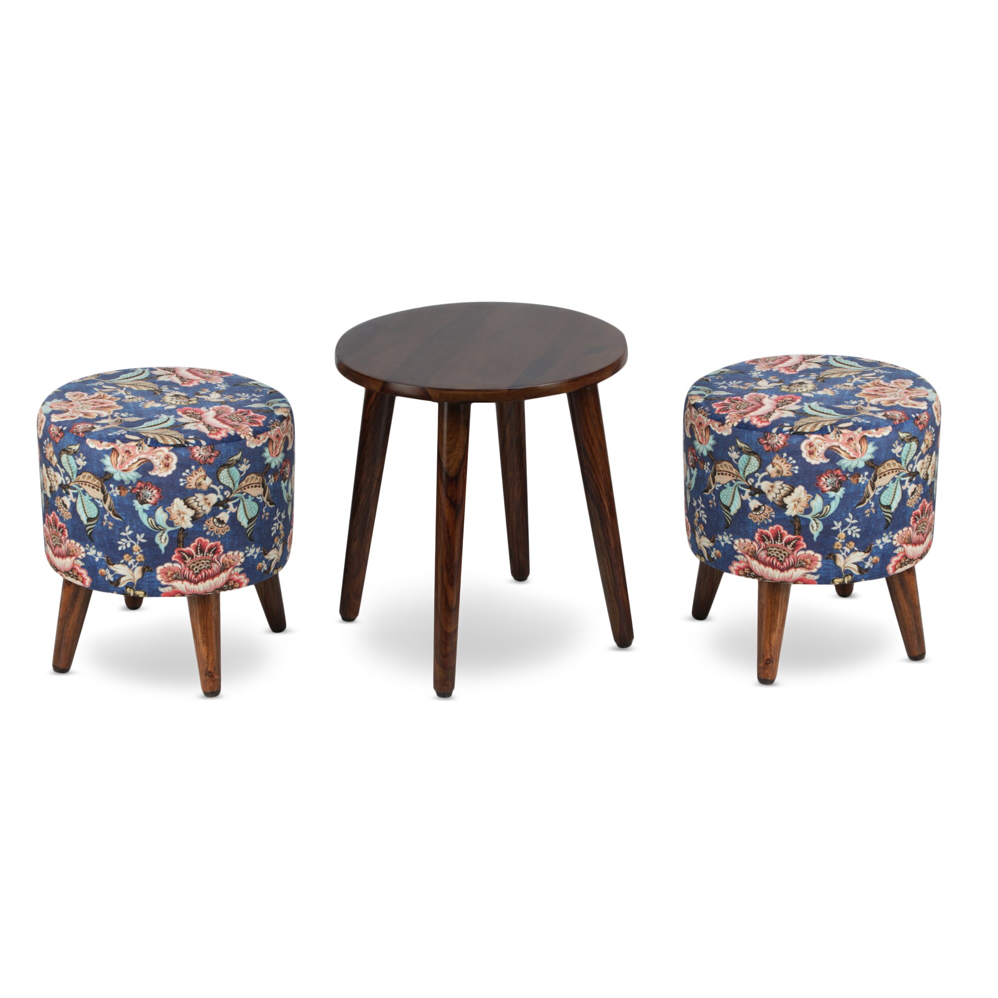 Josiah Solid Wood  Ottomon in  Blue Colour