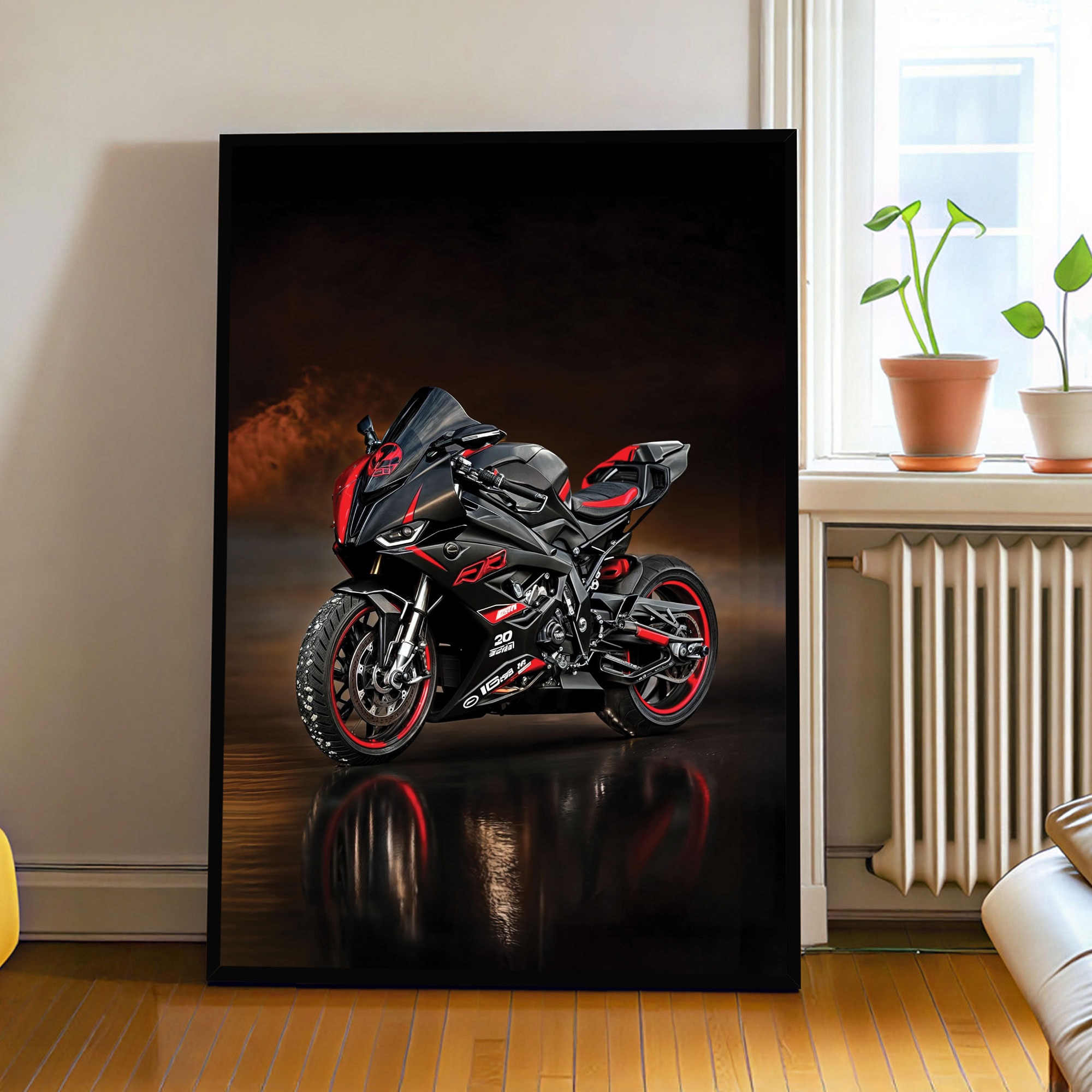 The Castle Decor Sports Bike Racing Wall Art Framed Painting 20x30 Inch