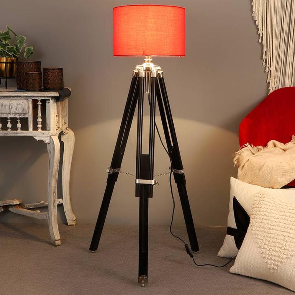 Pons Red Cotton Shade Floor Lamp