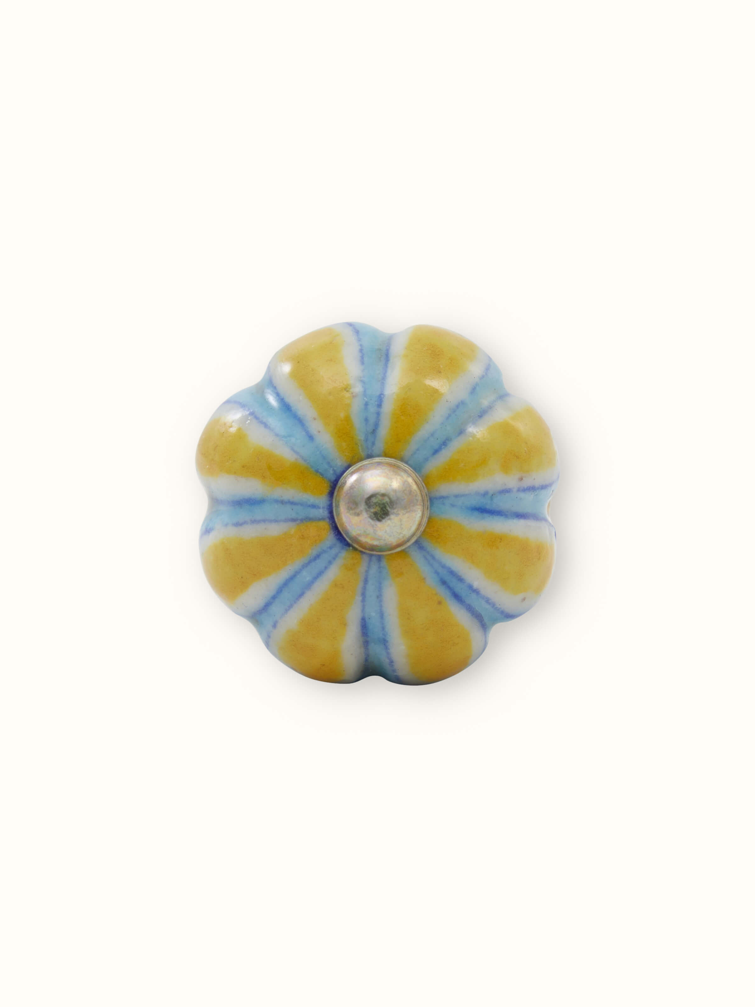 Detail shot of Blue Pottery Round Rib Door Knob Set