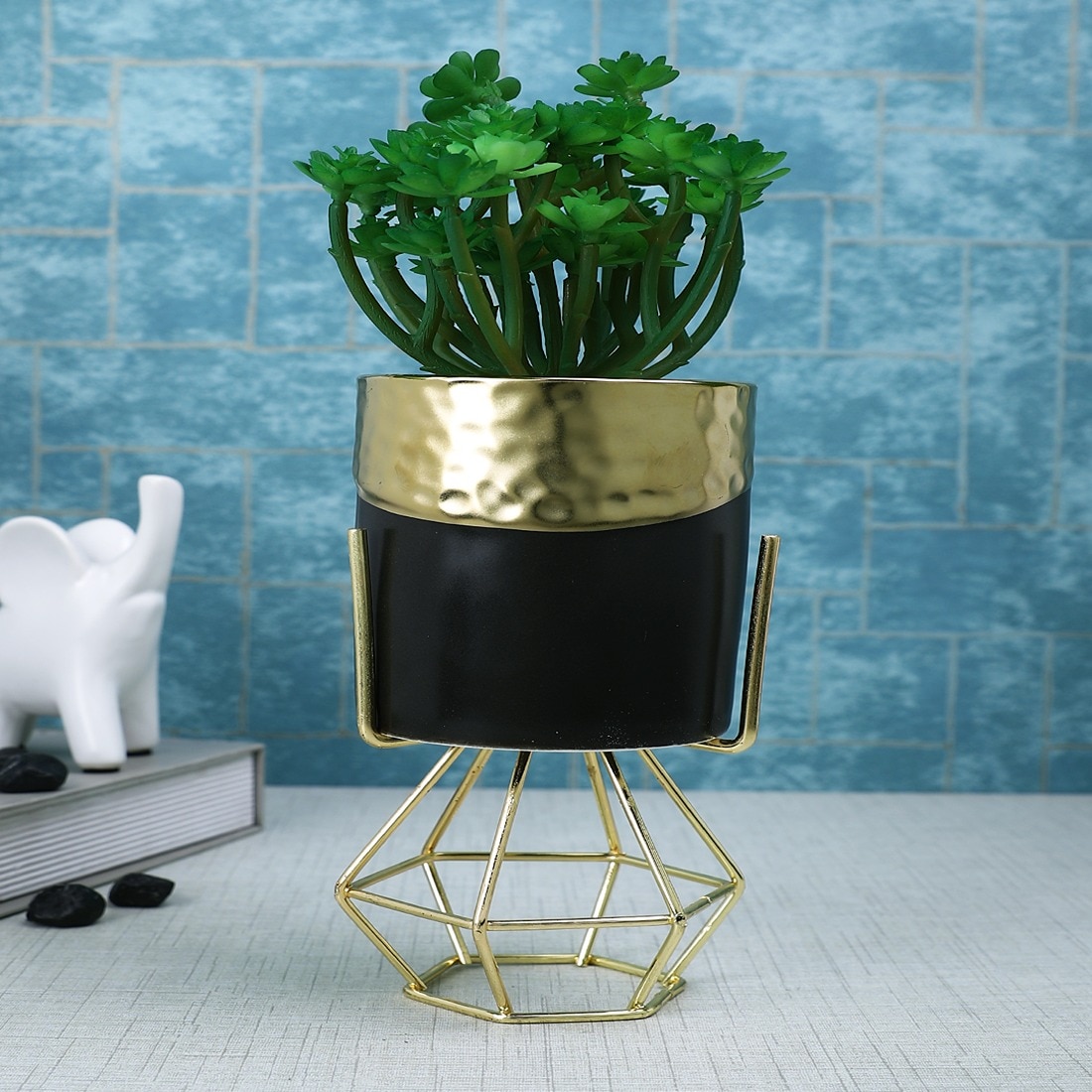 Artificial Succulent In Black & Gold Pot