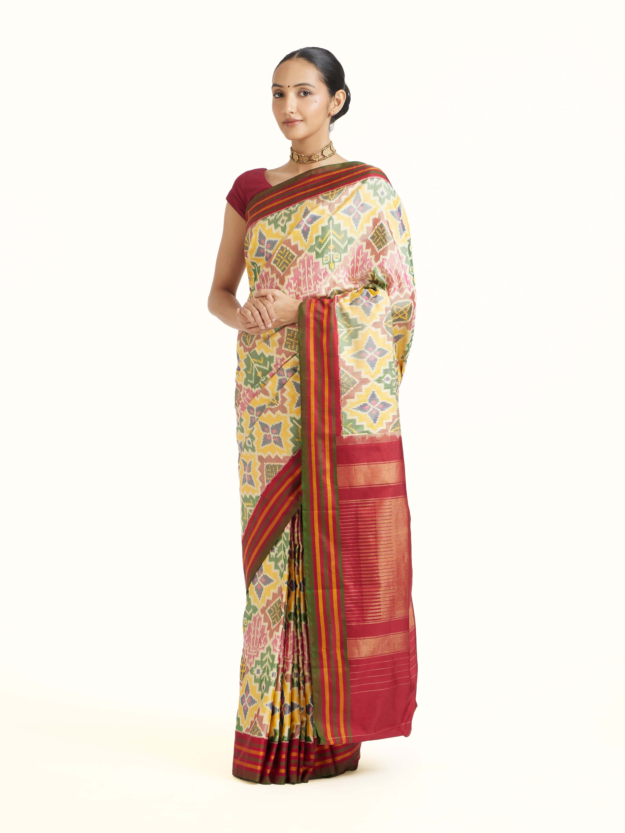 Yellow Weft Ikat Silk Saree