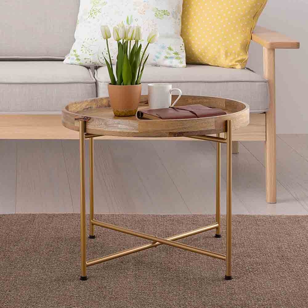 Metalsmith Elegant Side Table – Solid Wood, Gold Finish - Metalsmith