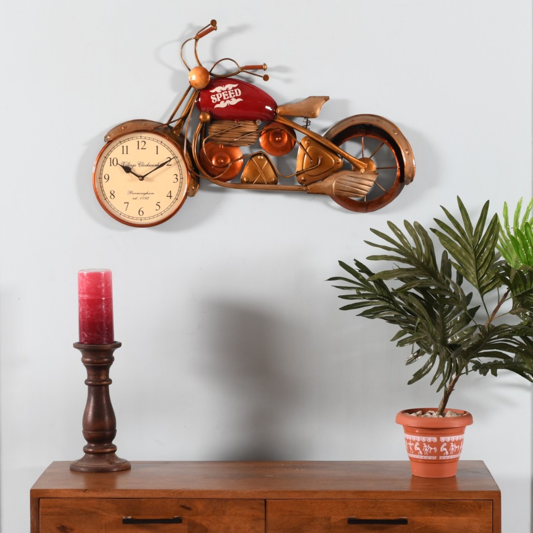 Metal Red 8'' Dial Bike Wall Clock By Craft Tree