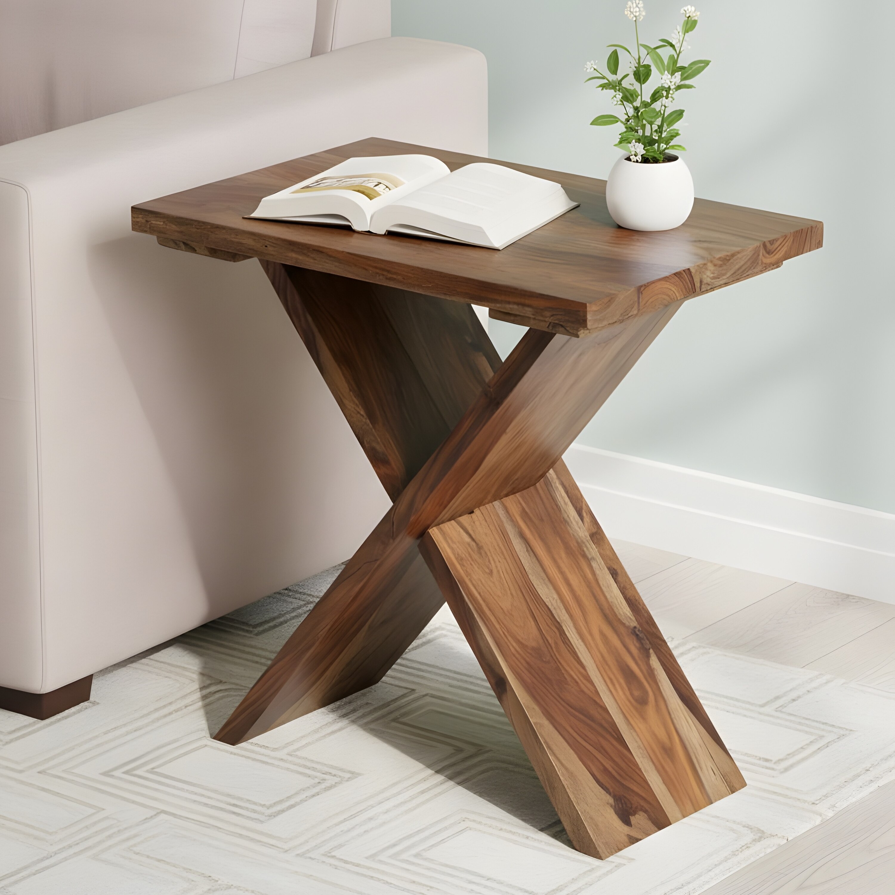 Darcy Sheesham Wood Contemporary Rectangle Set Of 2 Tea Table  Side Tables In Teak Finish