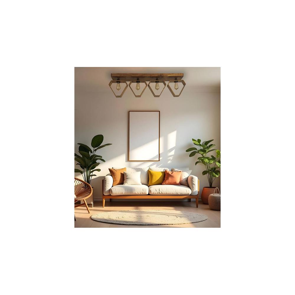 Hexad Brown Solid Wood Ceiling Light