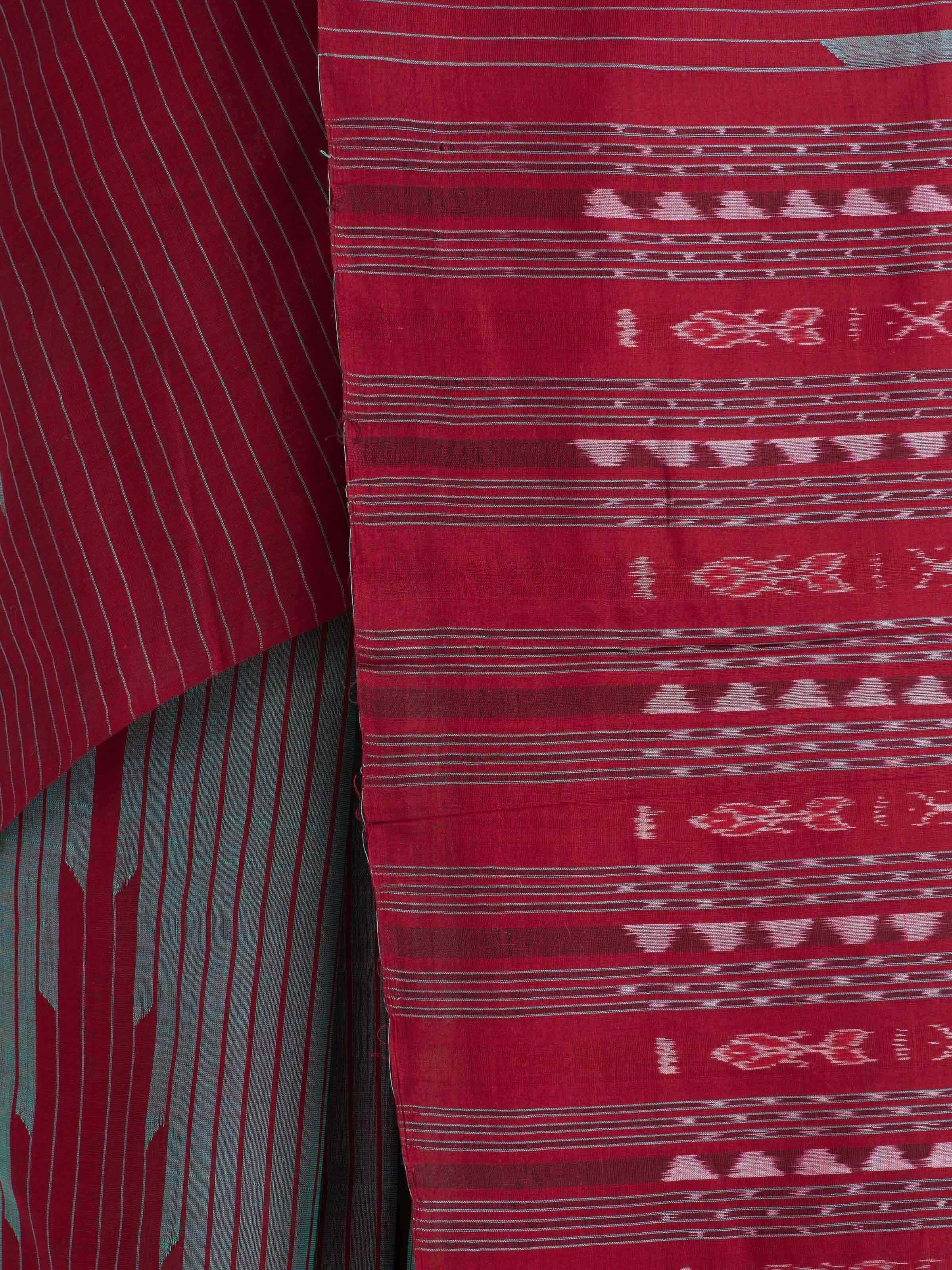 Detailed view of Green Cotton Bandha Odisha Ikat Saree focusing on the fine craftsmanship and texture