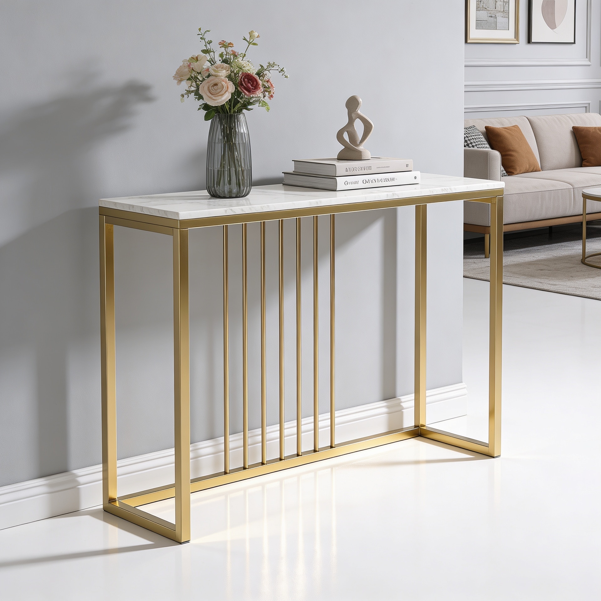 Odine Metal Console Table in Gold Colour