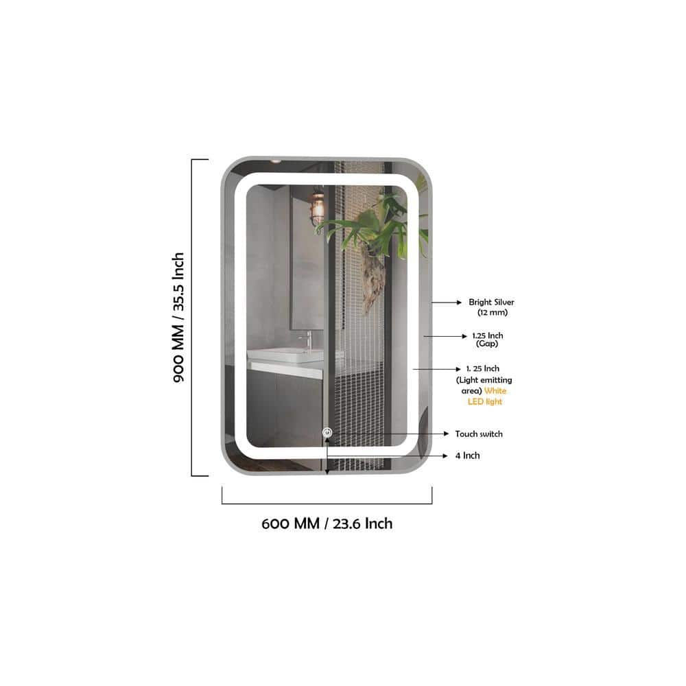 Aluminium LED Rectangular Decorative wall mirror by elegant arts and frames (Mirror size 600X900 mm)