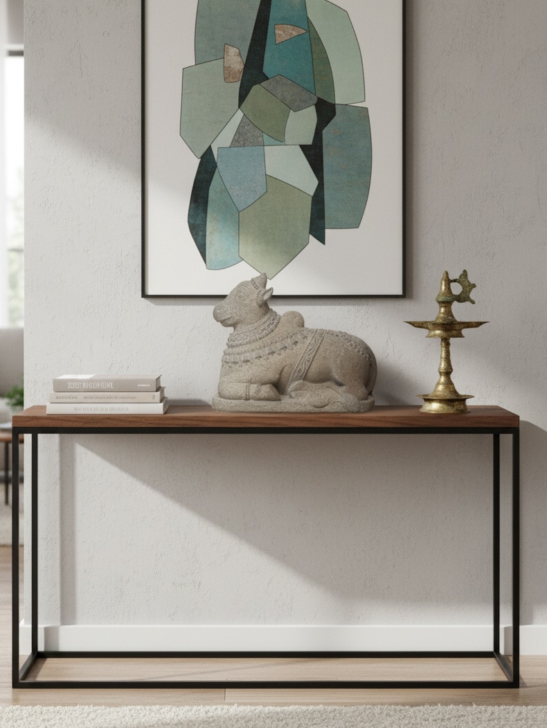 Majestic carved stone Adi Nandi sculpture in traditional Indian art style