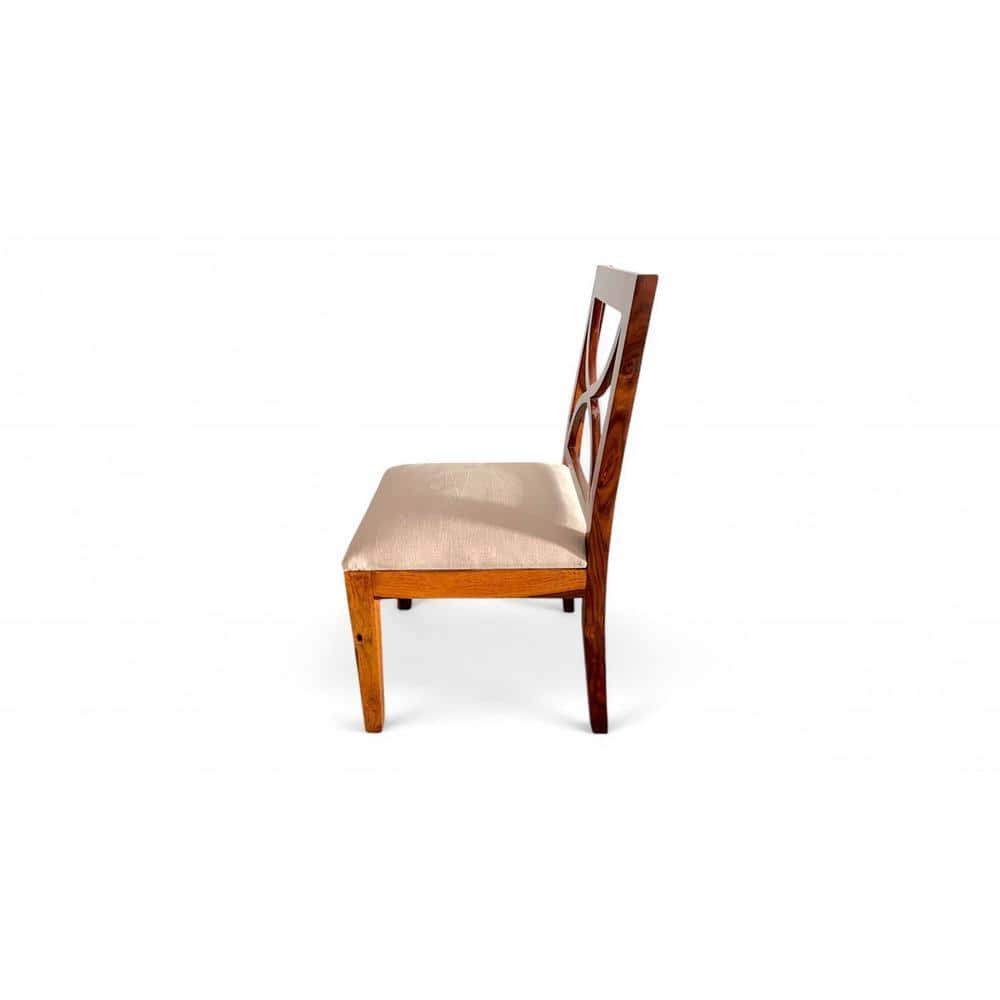 Newport Sheesham Wood Dining Chair in Beige Velvet     HONEY FINISH