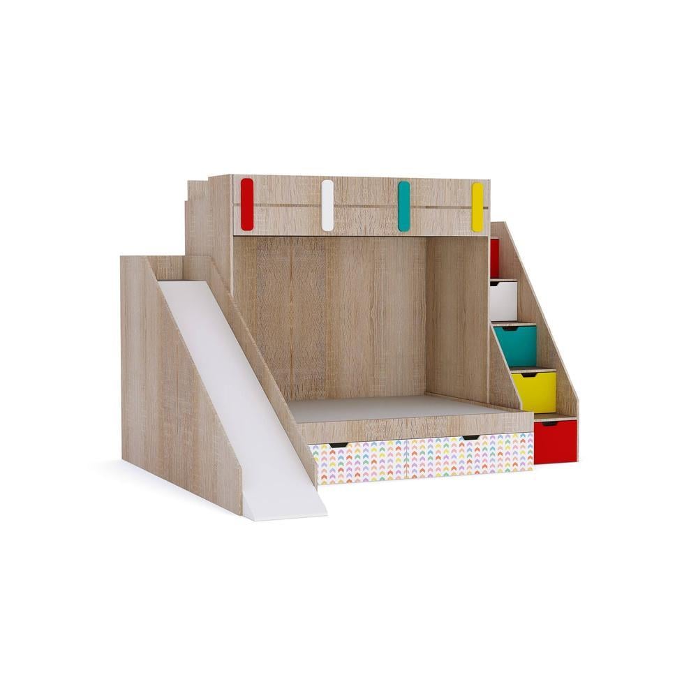 Sleep Nâ€™ Slide Bunk Bed with Slide and Storage in Oak Colour BKBB027