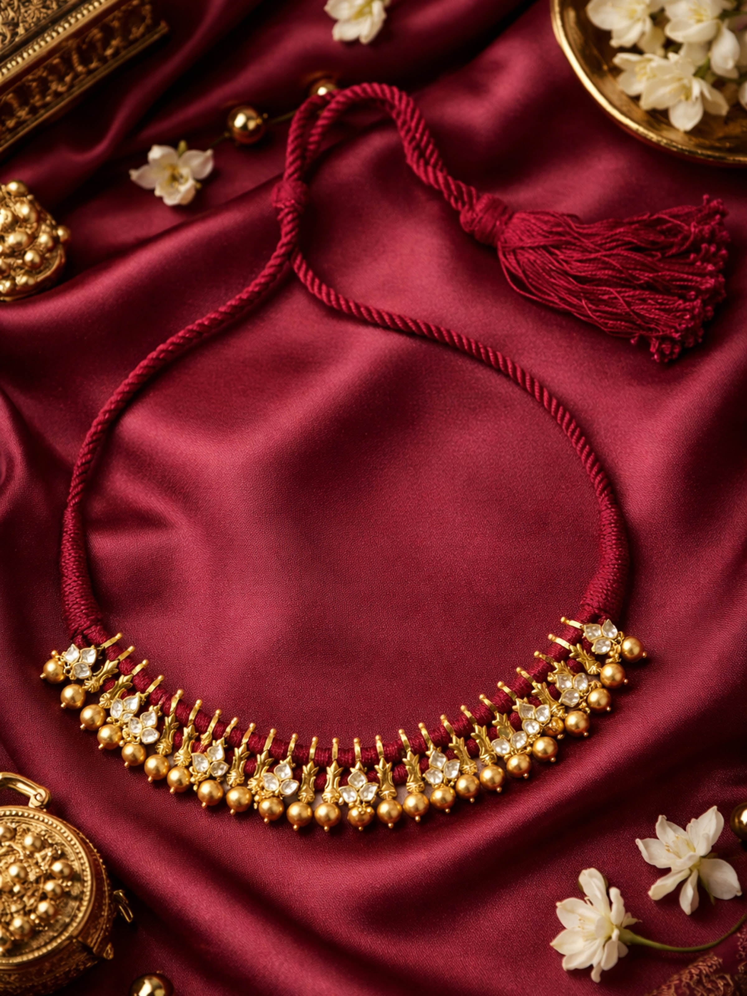 lifestyle view of silver smithing gold plated collar necklace