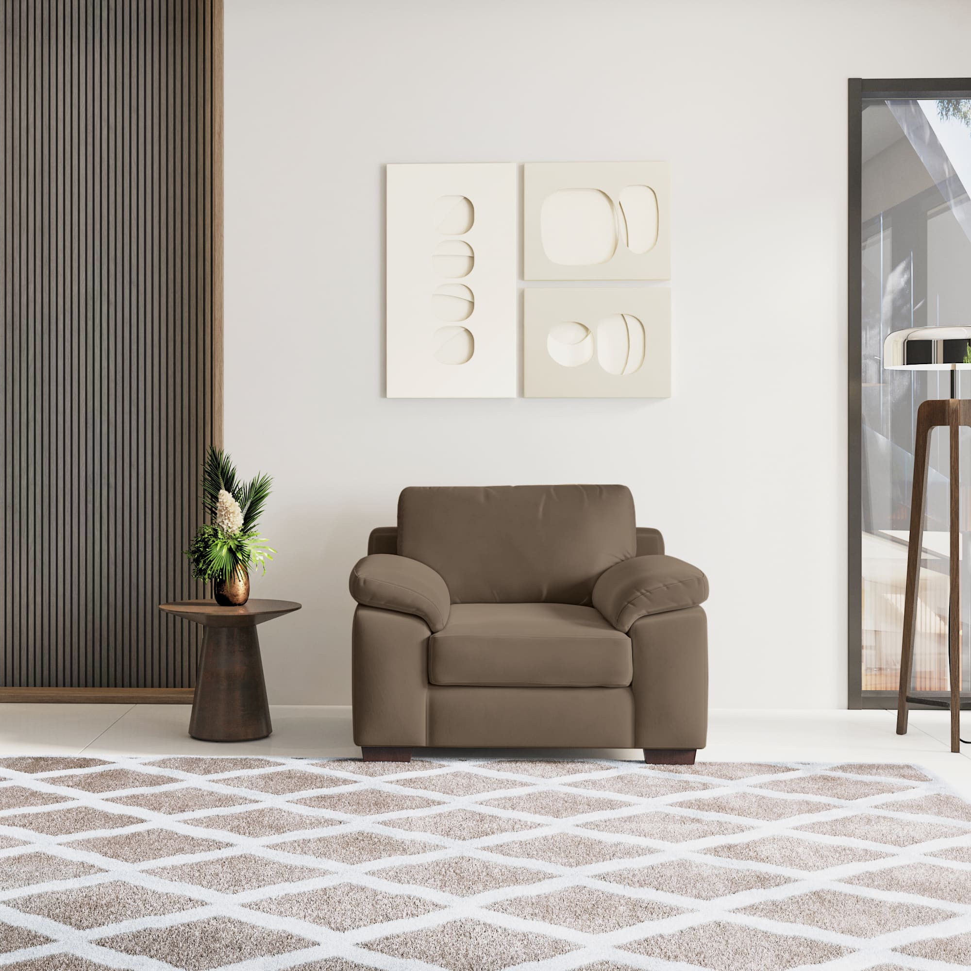 Esquel Premium 1 Seater Fabric Sofa in Truffle Beige Velvet Colour