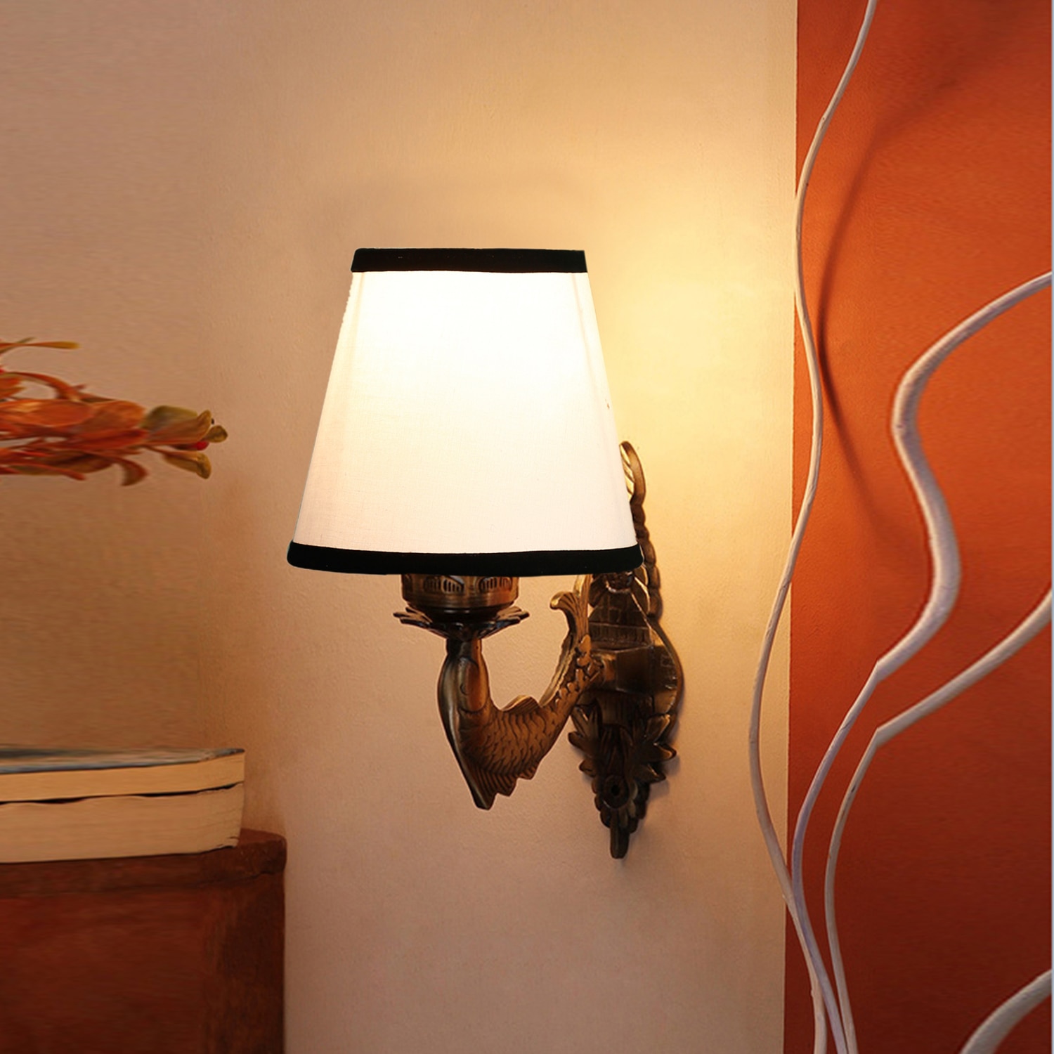 Devansh Metal Electric Wall Light in Antique Gold Colour with White & Black Shade Count of 1 Light - Devansh