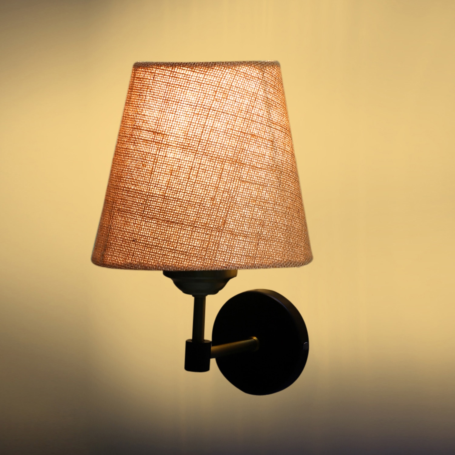 Devansh Metal Electric Wall Light in Black Colour with Beige Shade Count of 1 Light