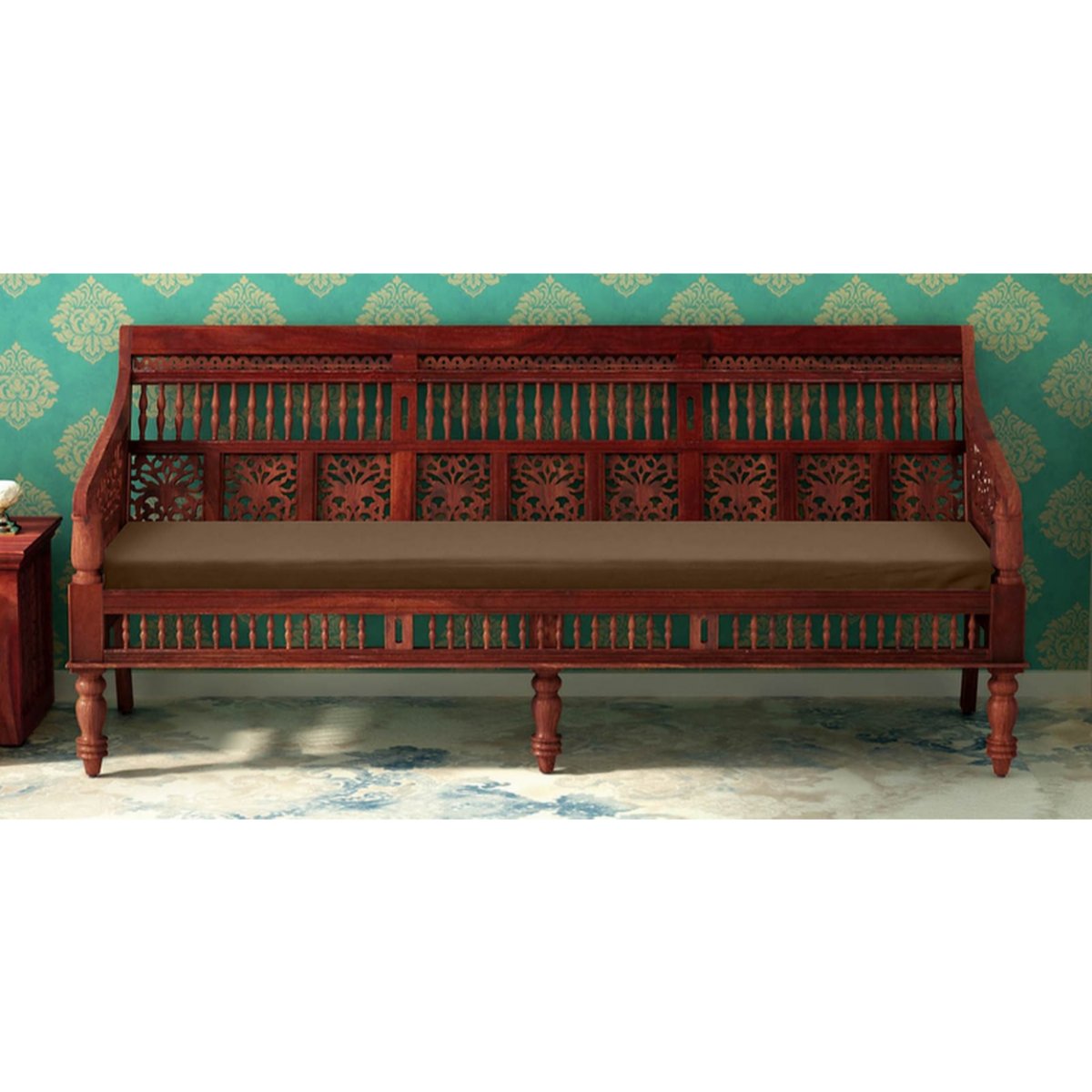 Navya 3 Seater Wooden Sofa - Vishwakarma Antique