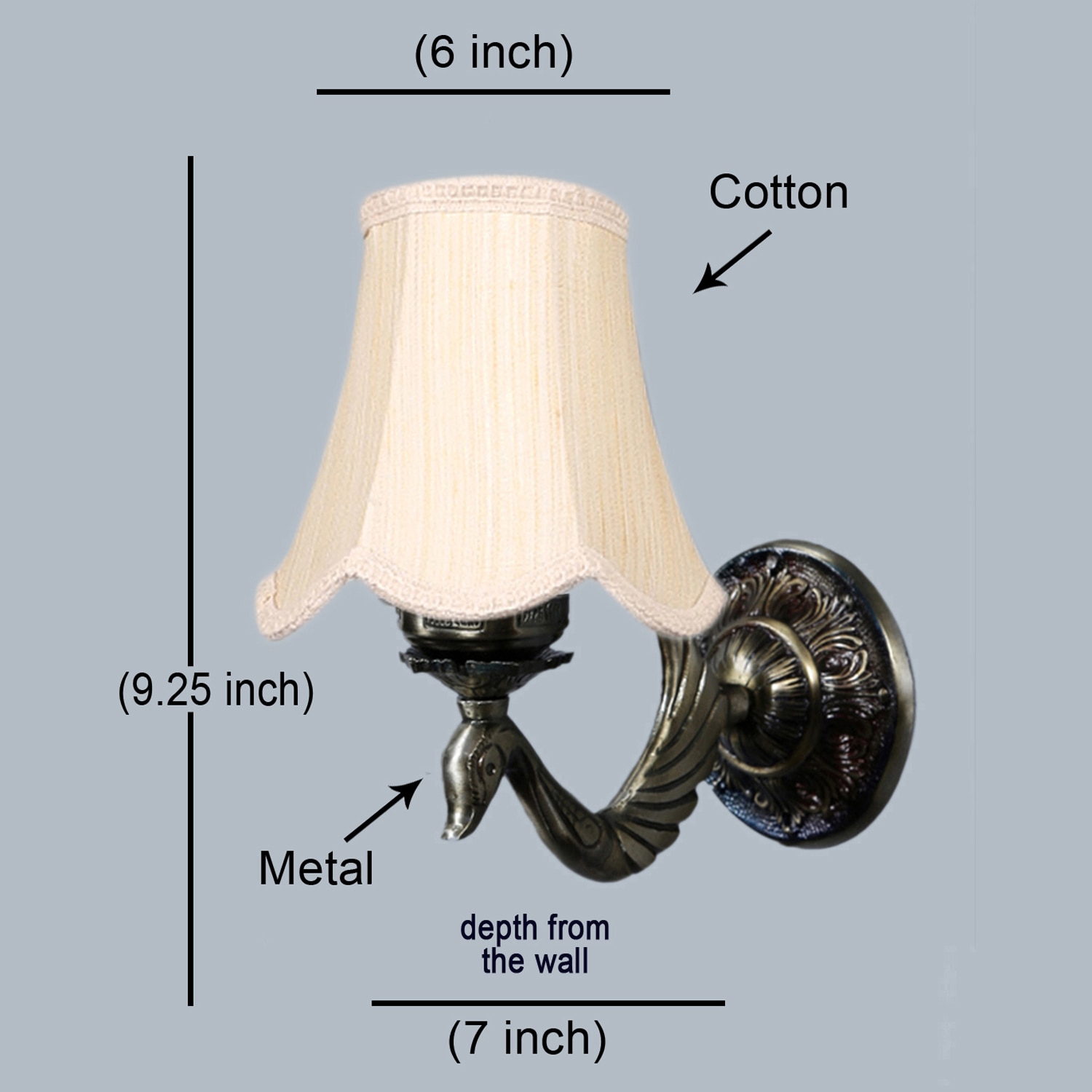 Devansh Gold Antique Wall Mounted Lamp With Off-White Cotton Shade