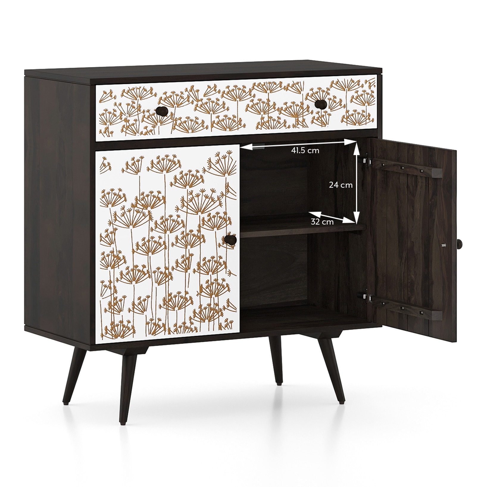 Fleur Solid Wood Sideboard in White & American Walnut finish