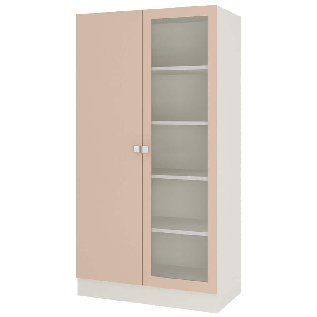 Celestia Double Door Bookshelf cum Crockery Cabinet with Toughened Glass in Sandy Beige Colour