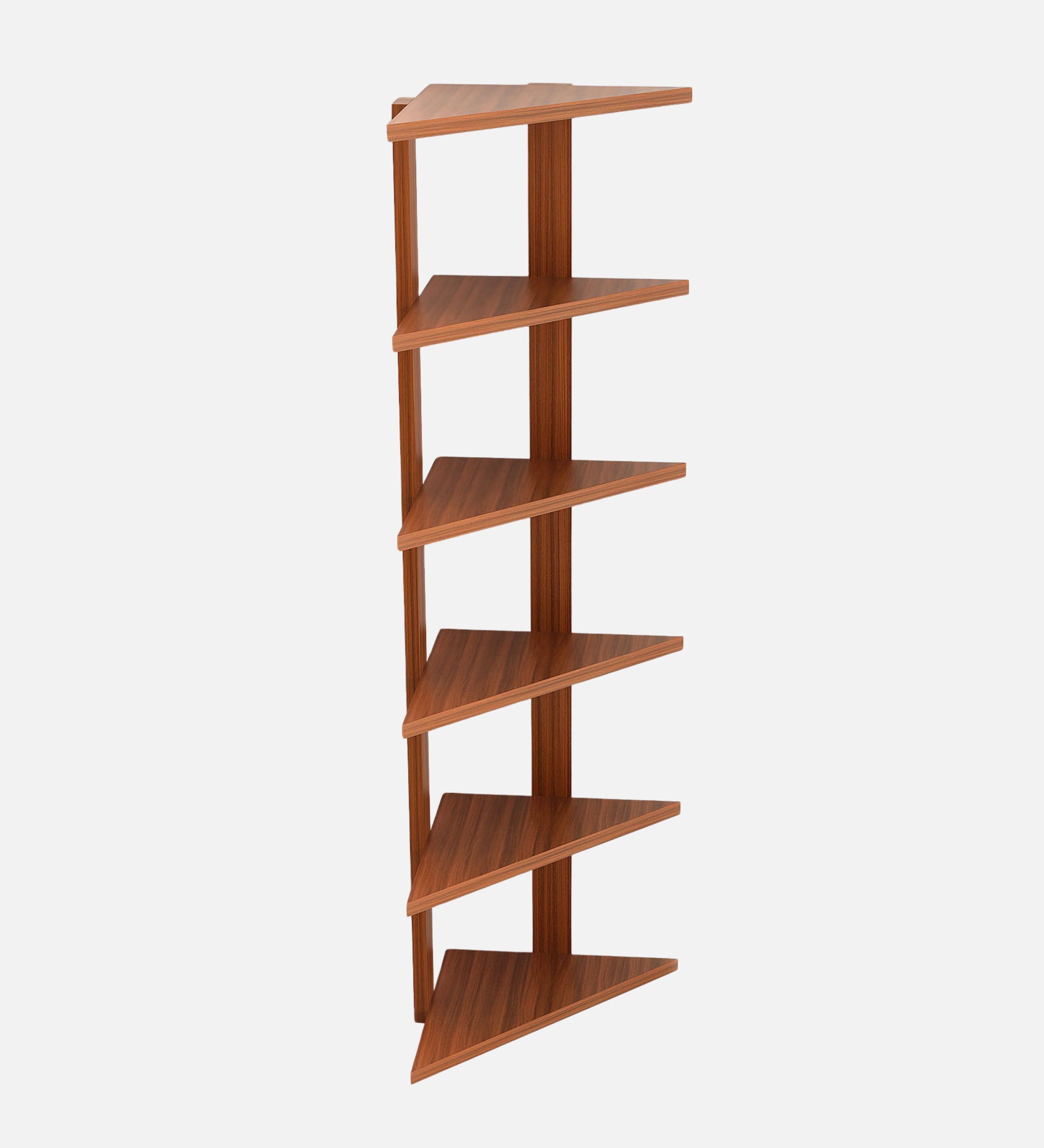 Bluewud Wudville Braine Engineered Wood Wall Mount Corner Shelf, Display Rack, (6 Tringle Shelves - Walnut)
