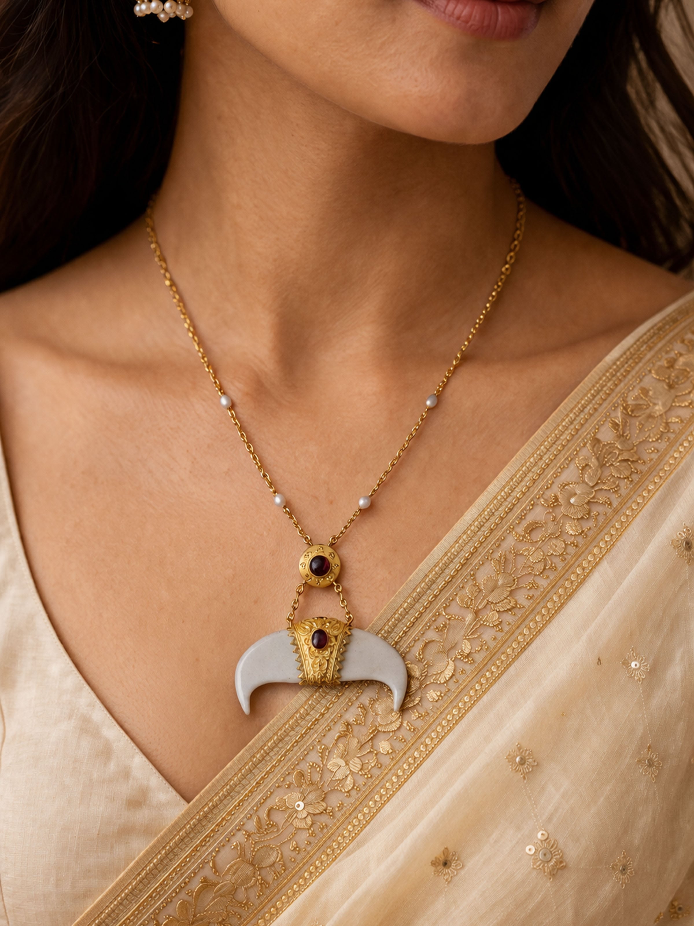 Carved Marble & Silver Pendant Chain