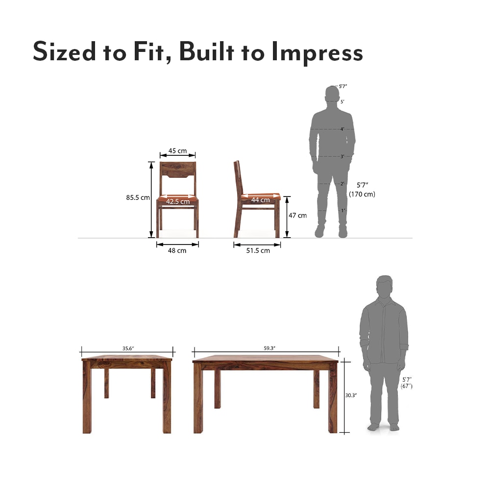Arabia - Kerry 6 Seater Dining Table Set (Colour- Burnt Orange , Finish- Teak)