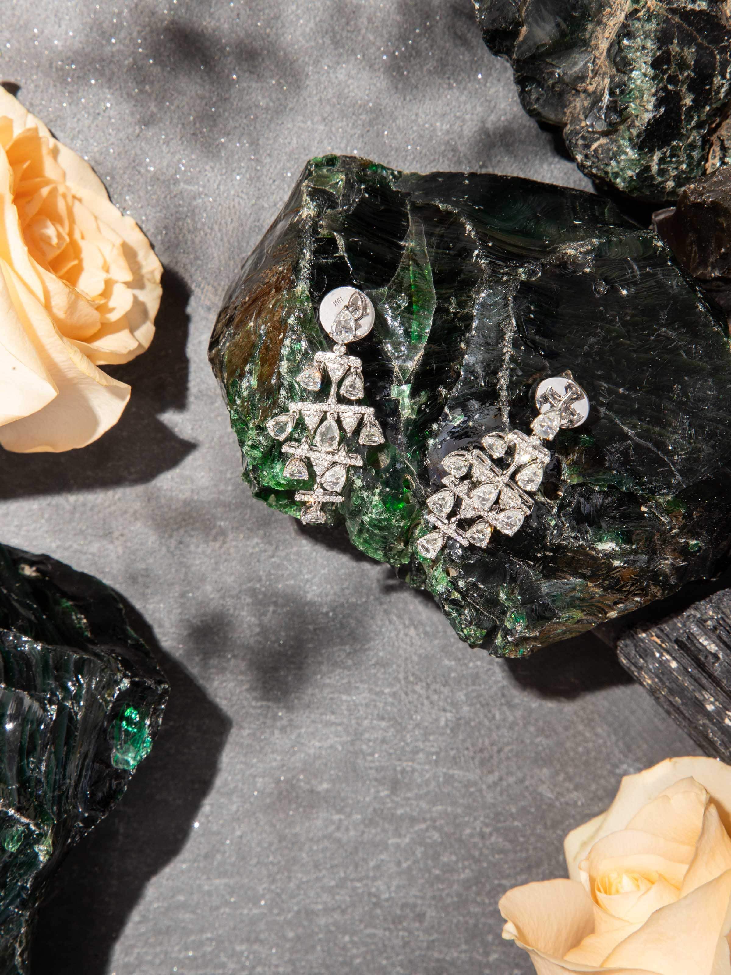 Rose Cut 18 Karat Gold Drop Earrings