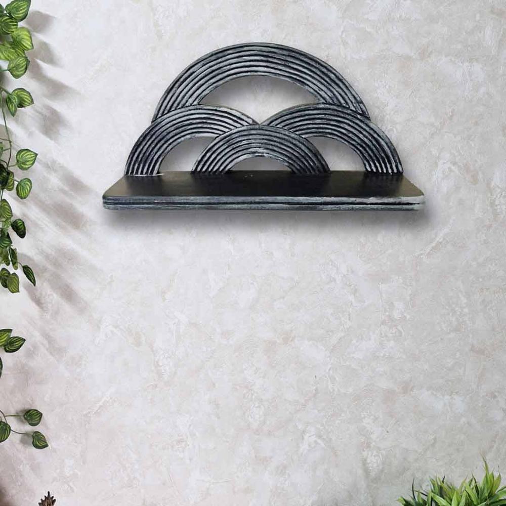 Davis Grey Colour Solid Wood Handcarved Floating Wall shelf in Rainbow Design