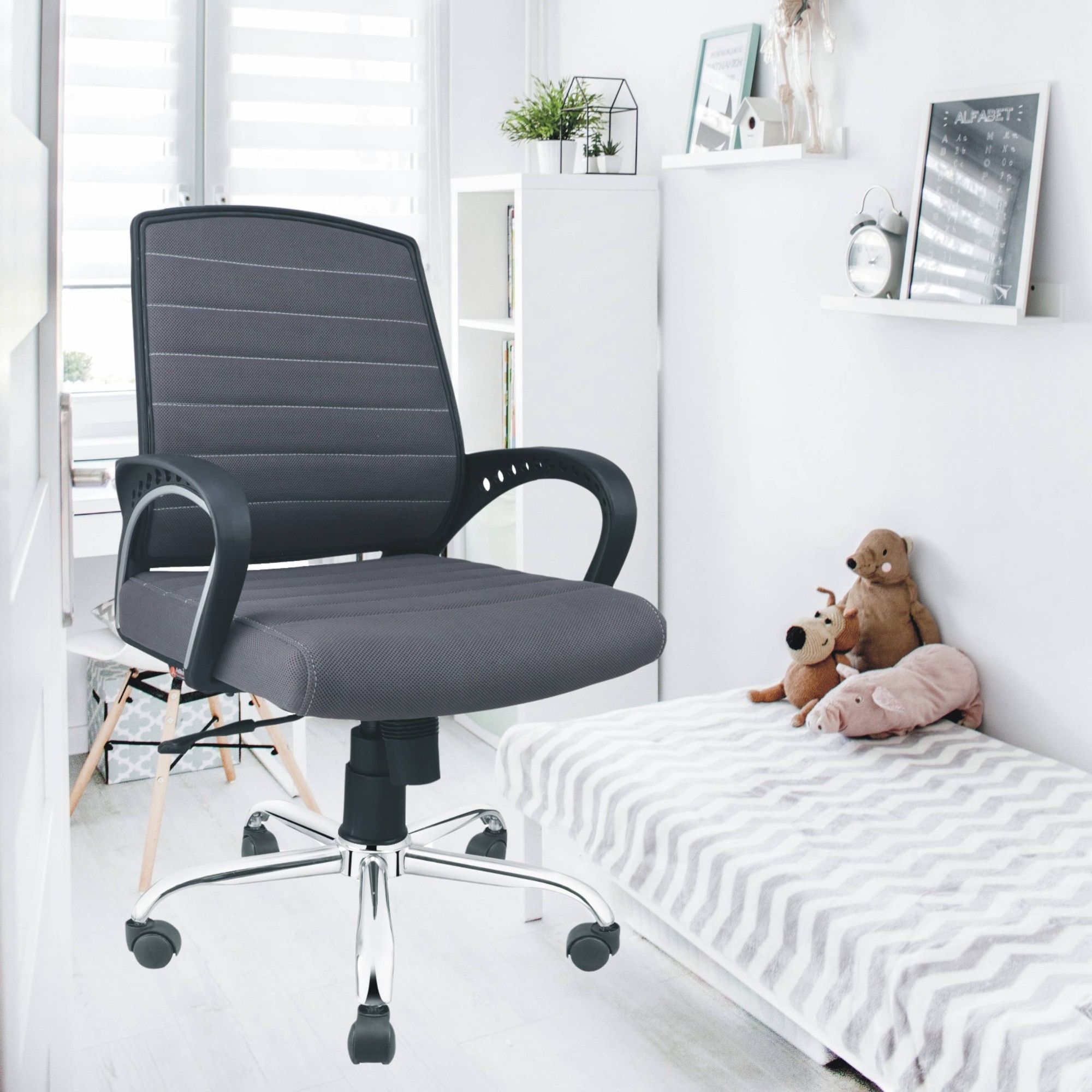 Smart Ergonomic Chair With Breathable Grey Mesh Fabric - Adiko Systems