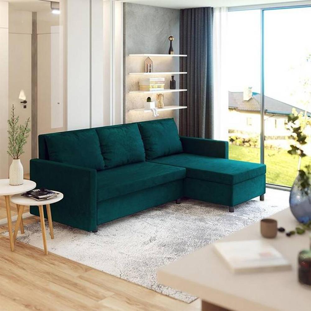 Wego 3 Seater LHS Pull Out Sofa cum Bed  in Blue Colour - Home Lifestylez