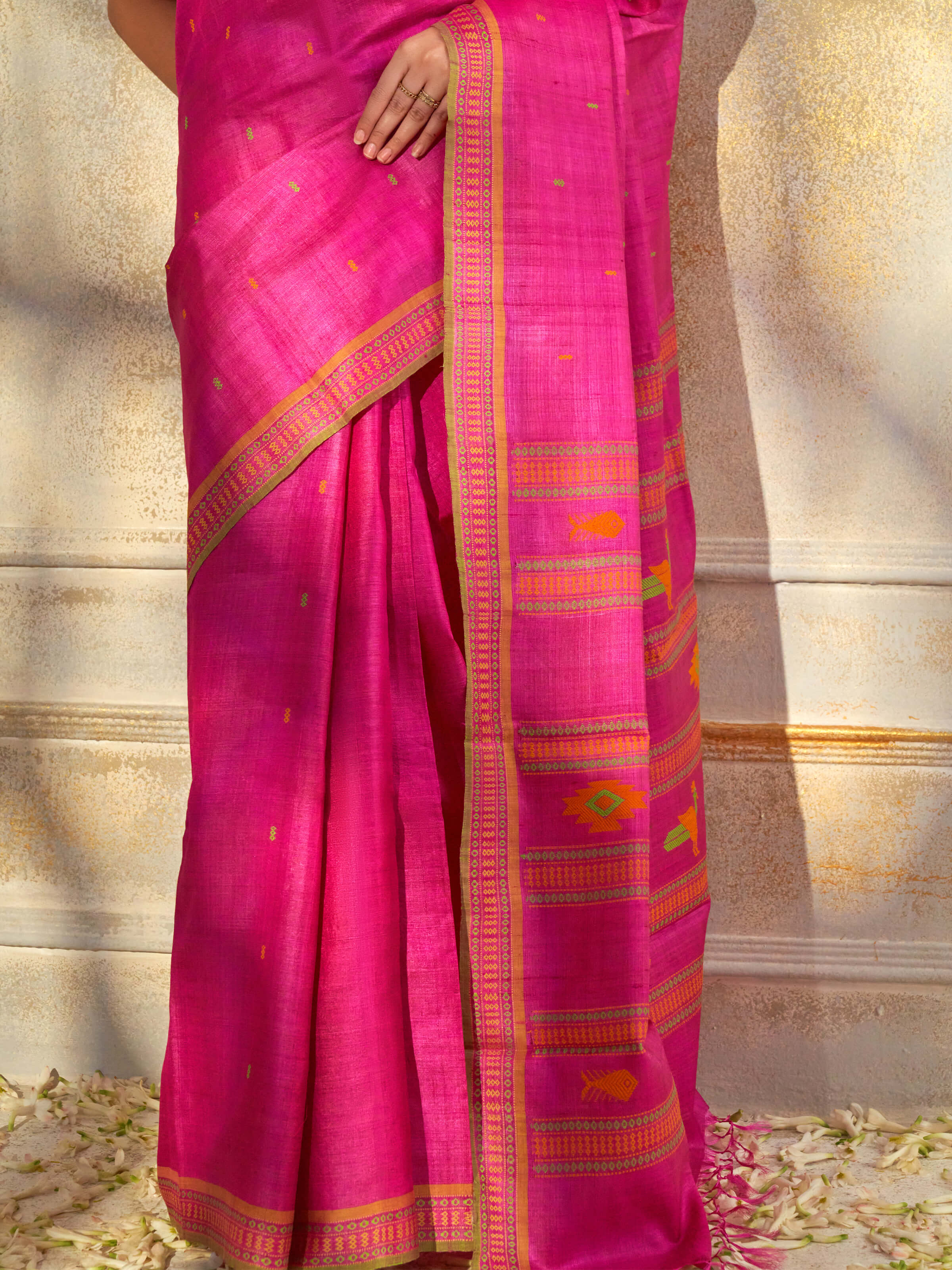 Pink Tussar Silk Saree