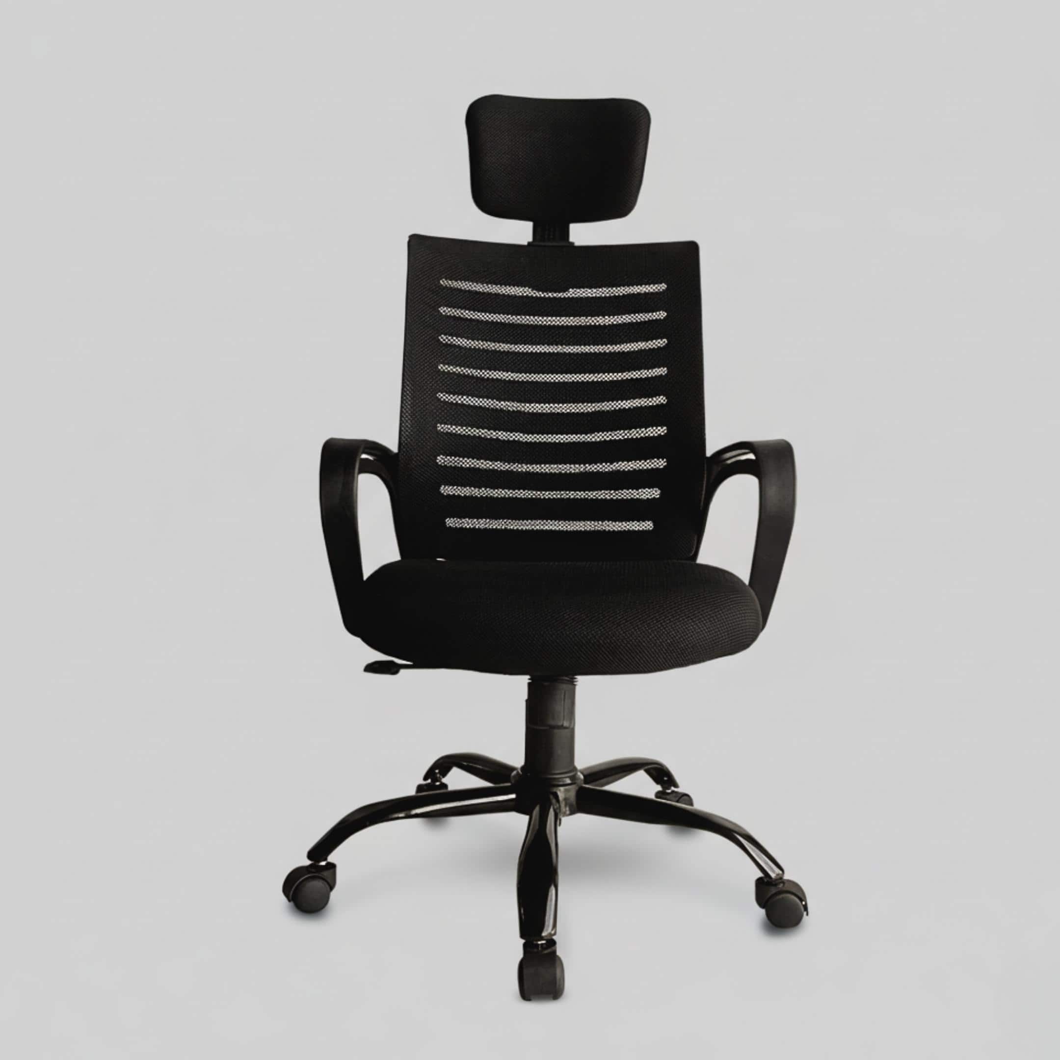 Aspira High Back Mesh Office Chair with Headrest in Black Color