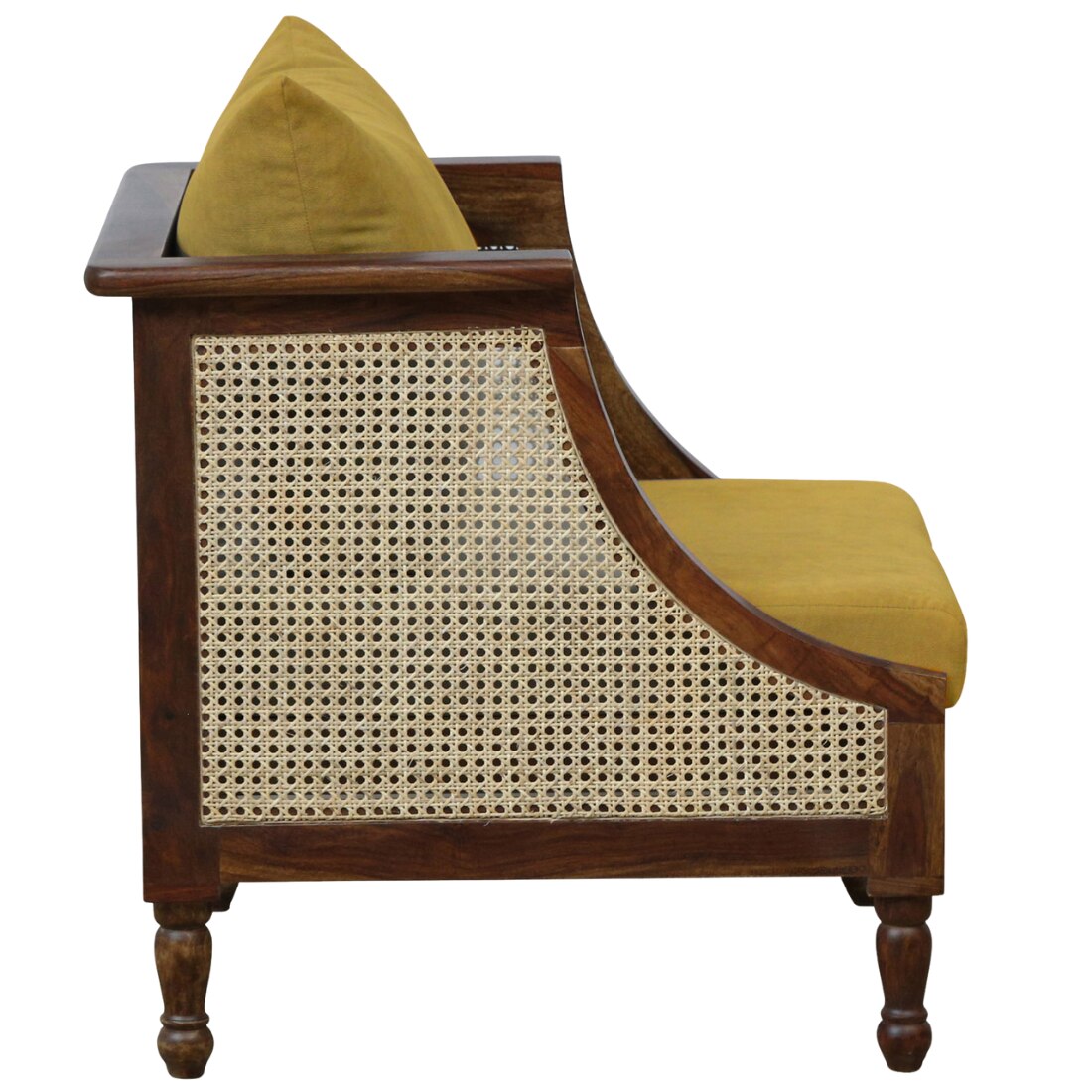 Heston 3+1+1 Seater Wooden Sofa in Yellow Fabric