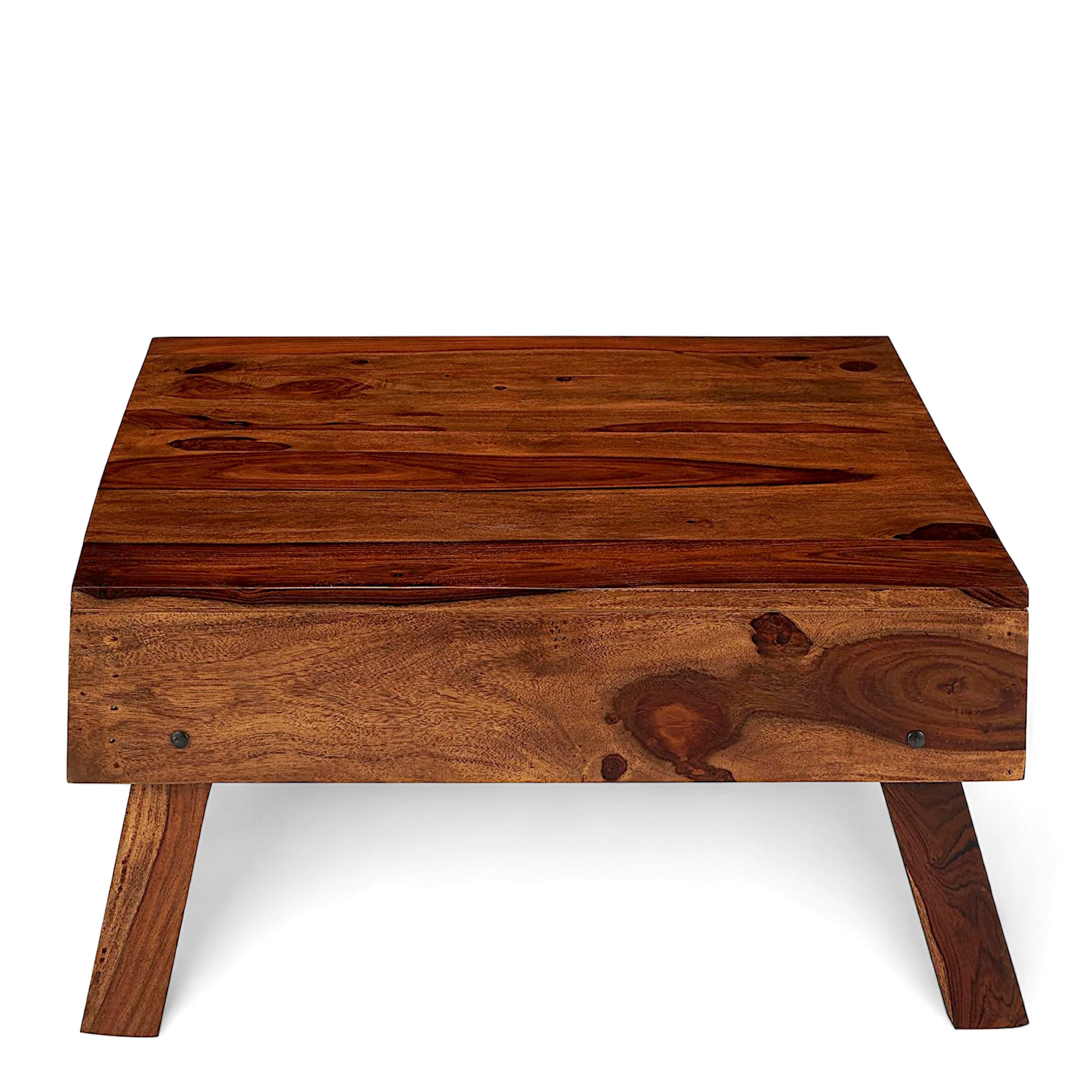 Bradford Sheesham Wood Contemporary Square Foldable Coffee Table In Natural Teak Finish