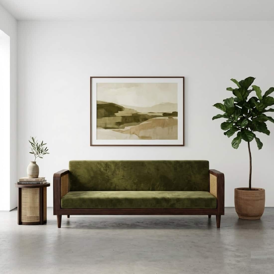 Padam Solid Wood 3 Seater Rattan Designed Sofa In Teak Finish - Demiwall