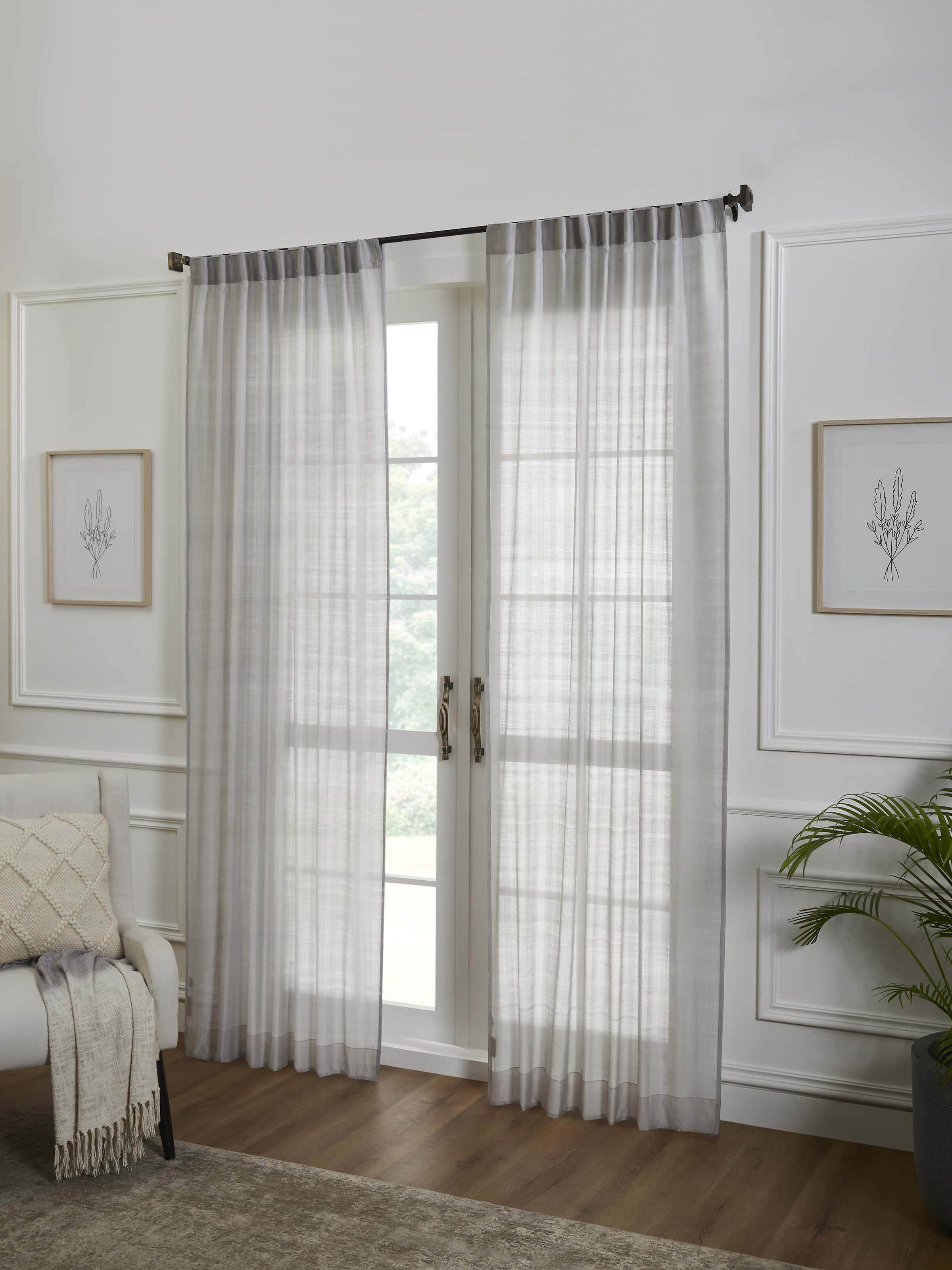 Pragya Grey Wide Stripe Maheshwari Handloom Textured Sheer Curtain (9 Ft)