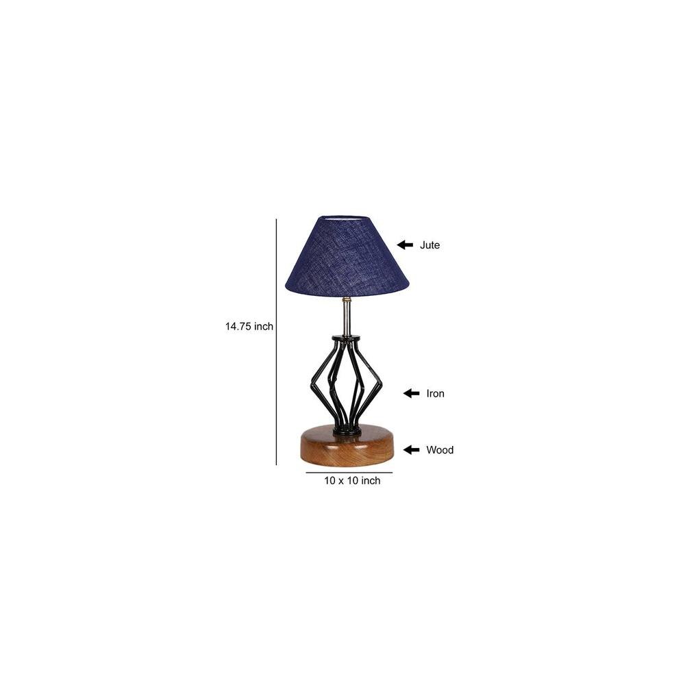Madeleine Blue Jute Table lamp with Wood & Iron Base