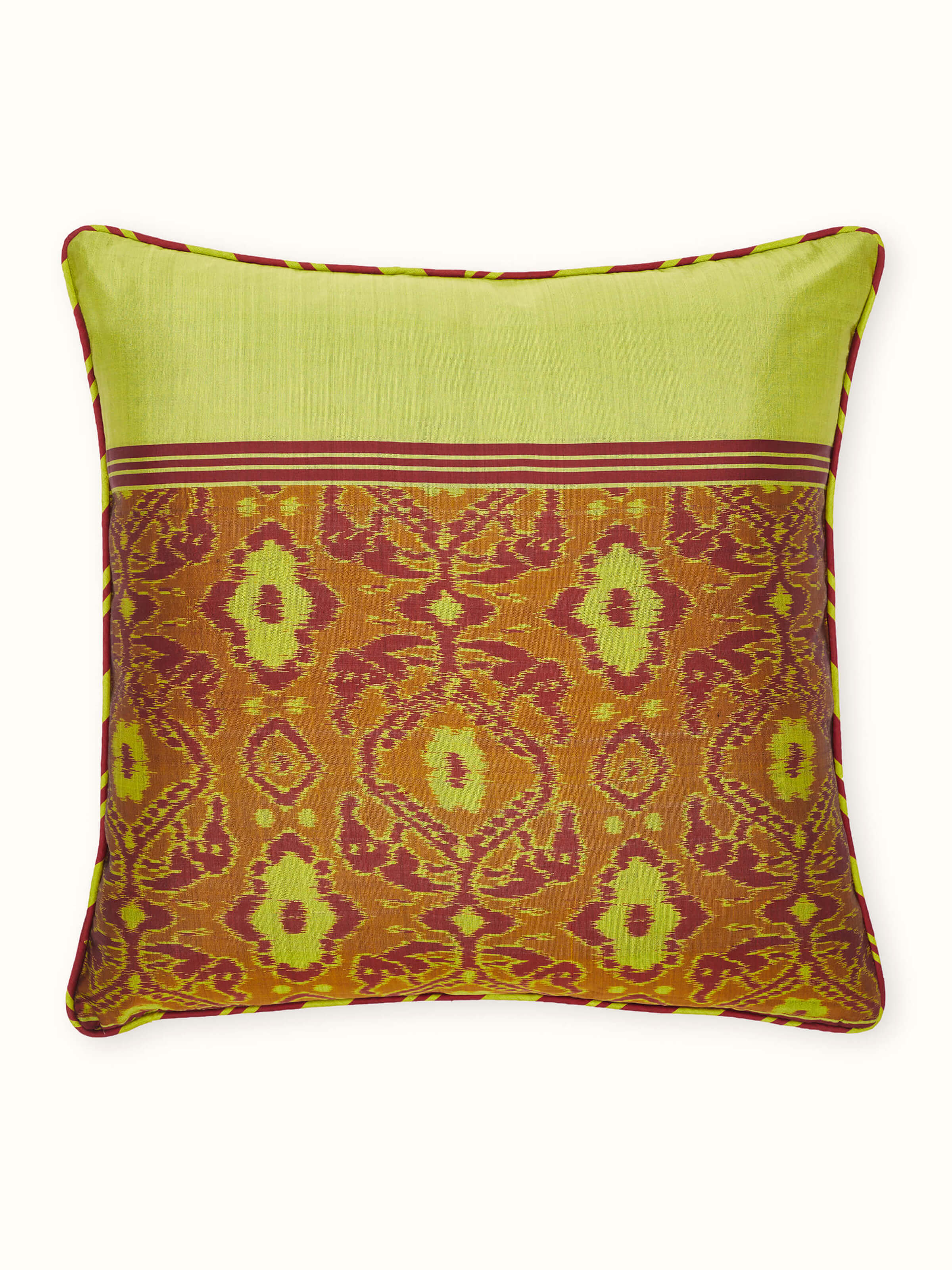 Bhoomi Red Allover Stripe Silk Odisha Handloom Ikat Cushion Cover