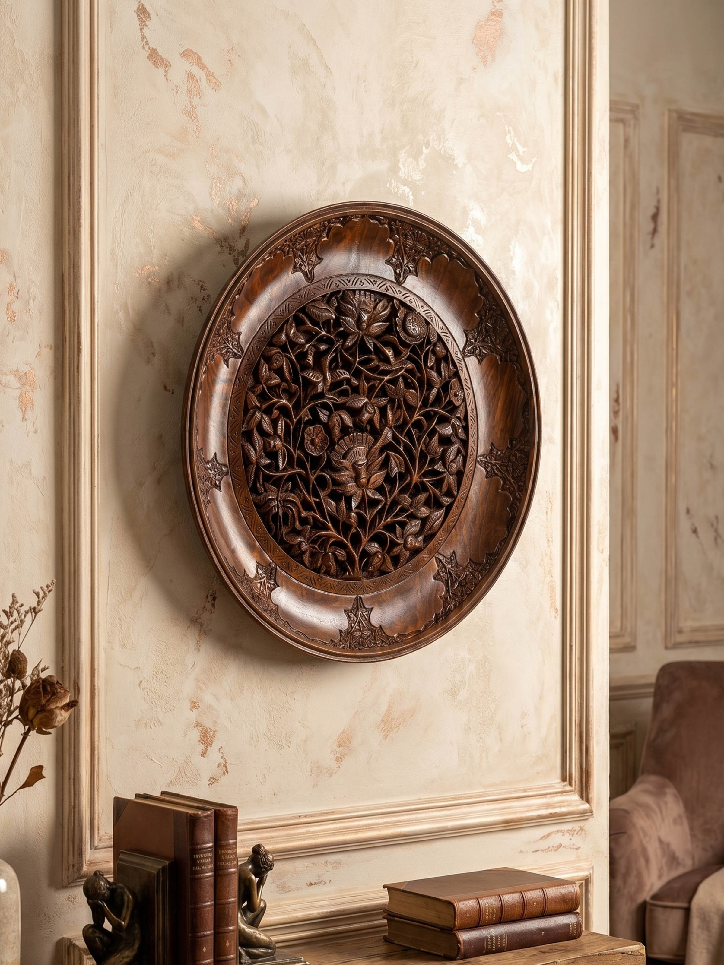 Roz e Gul Walnut Wood Display Plate
