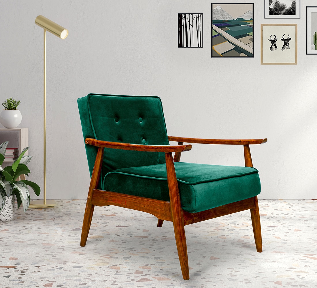 Armari Solid Wood Arm Chair in Bottle Green Color