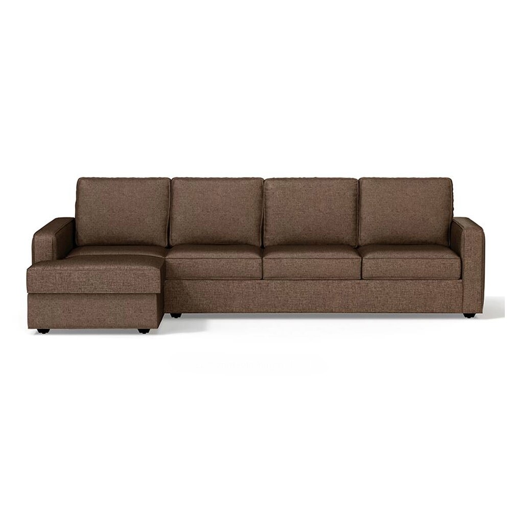 Apollo Fabric Sectional Sofa (Colour : Mocha, Cushion : Soft, Back Type : Regular, Seating Capacity : Left Aligned 3 Seater + Left Aligned Chaise + Ottoman)