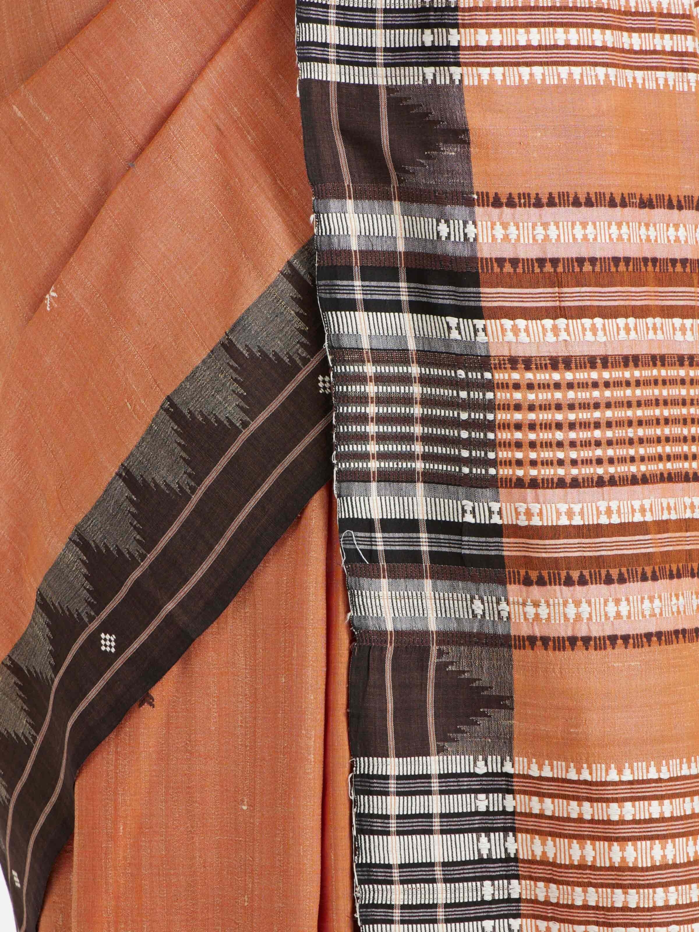 Detailed view of Brown Cotton Tussar Silk Kotpad Saree focusing on the fine craftsmanship and texture