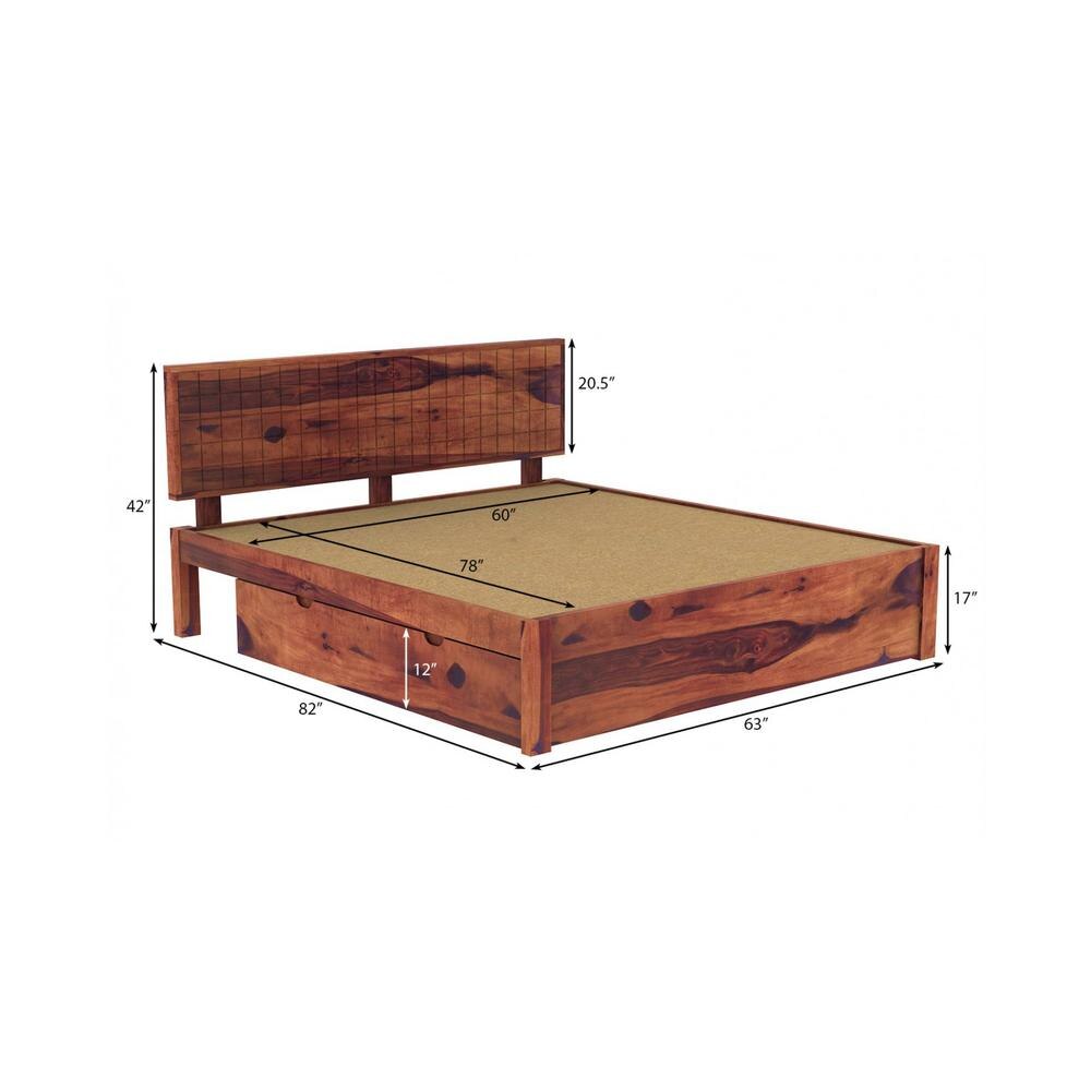 Esra Sheesham Wood Queen Size Bed Drawer Storage Provincial Teak Finish (60 x 78 inches)