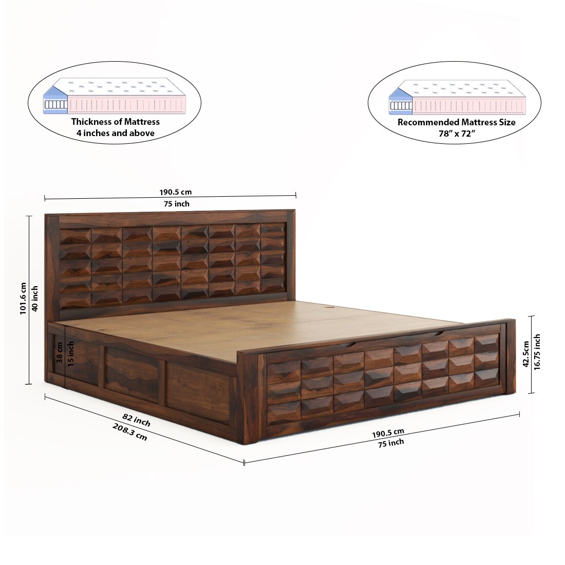 Shashi Solid Wood King Size Bed With Box & Front Drawer Storage Bed In Provincial Teak Finish