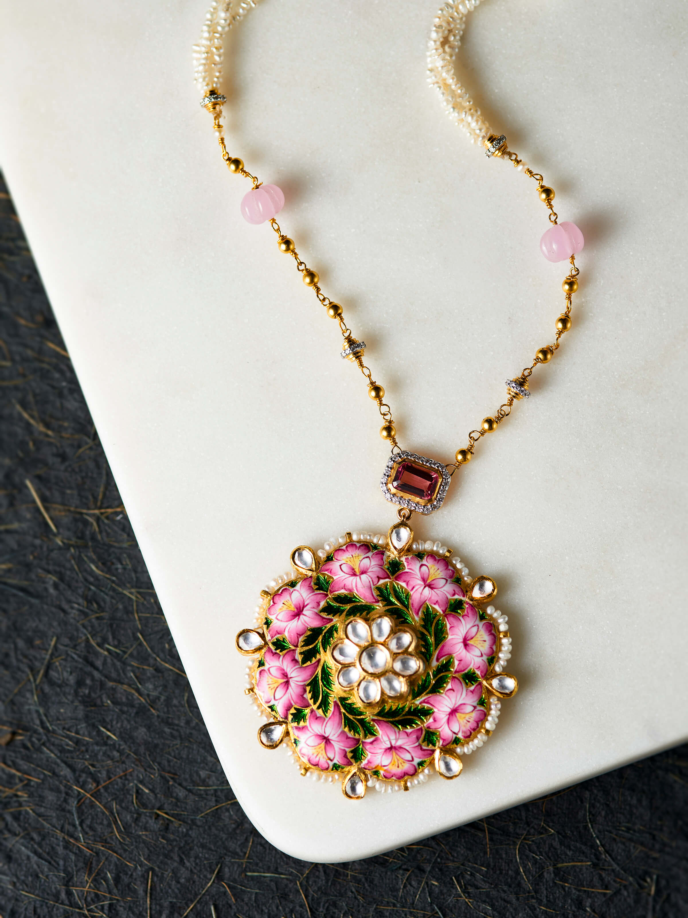 Gulabi Meenakari 22 Karat Gold Collar Necklace