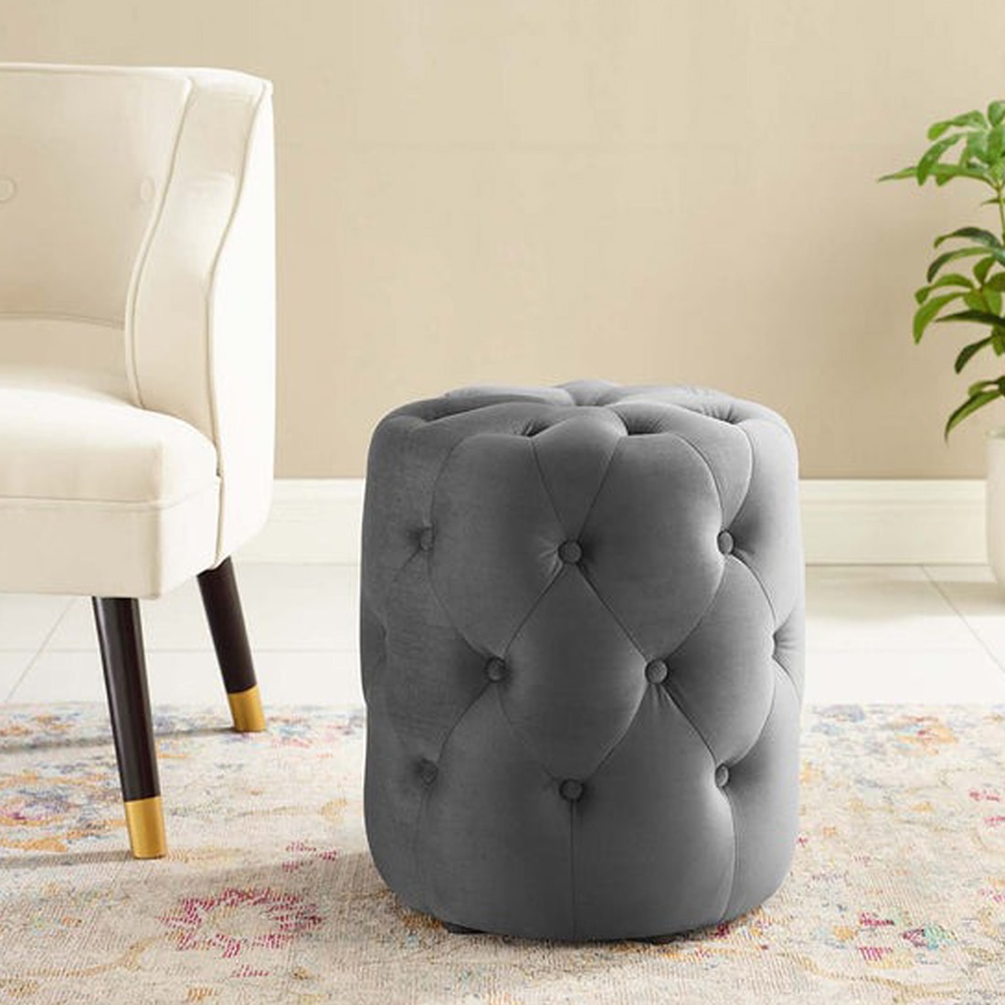 Amanda Pouffe in Midnight Grey Colour
