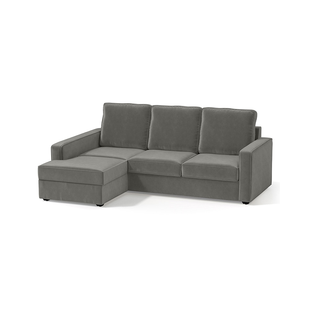 Apollo Sofa (Colour : Ash Grey Velvet, Cushion : Soft, Back Type : High Back, Seating Capacity : Left Aligned 2 Seater + Left Aligned Chaise) - Urban Ladder
