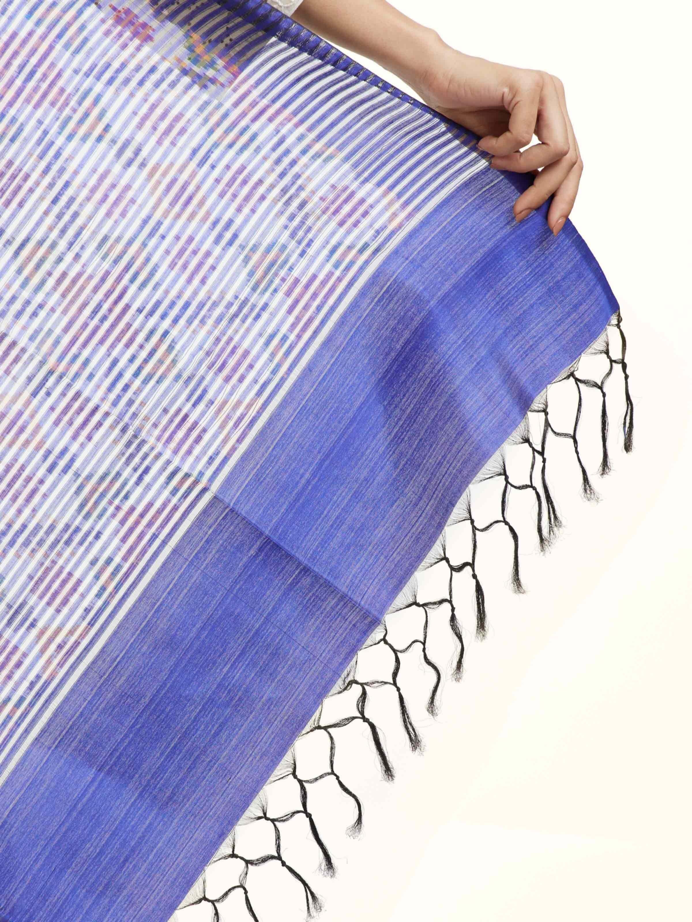 Blue Silk Pochampally Warp Ikat Stole